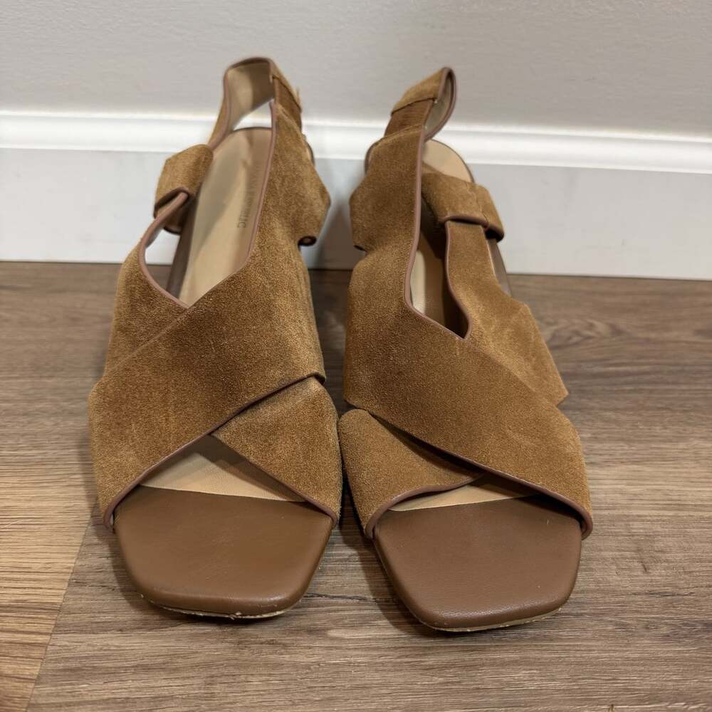 Banana Republic Crosso Cognac Leather Strappy Block Heel Sandals Size 8